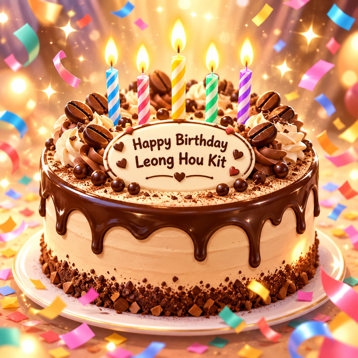 带小熊细节的漂亮咖啡生日蛋糕